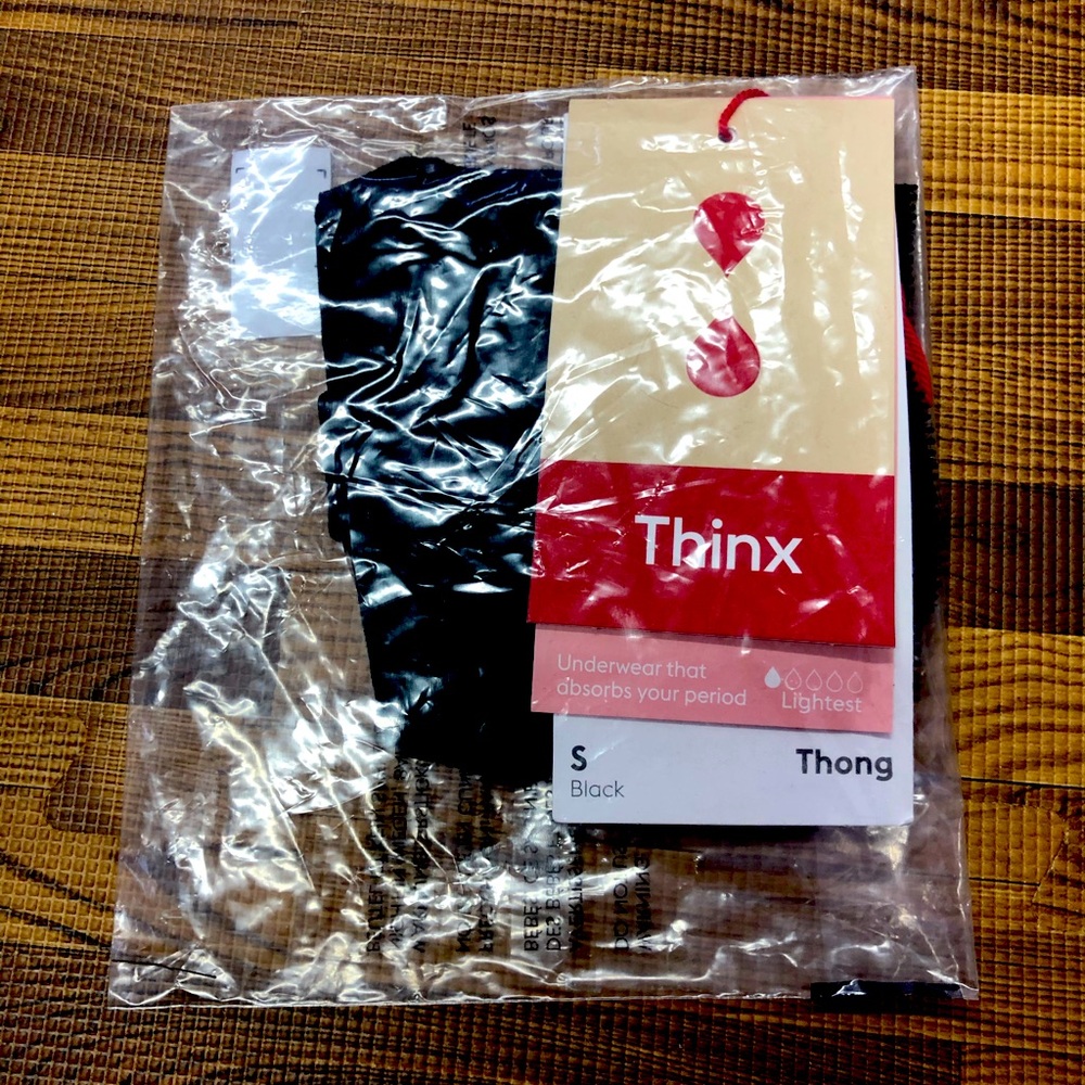 THINX Thong size small black NEW
